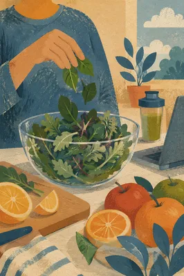 Healthy Green Salad Preparation in Bright Kitchen
