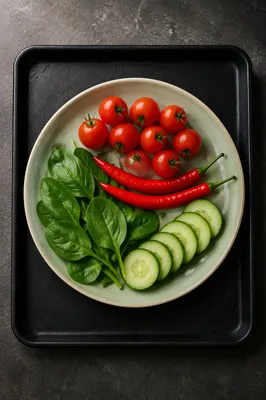 Healthy Green Salad Prep on Black Tray