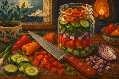 Rustic Green Salad Preparation in Cozy Kitchen