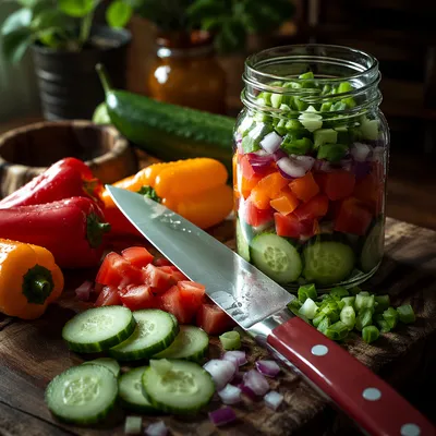 Fresh Green Salad Preparation on Rustic Kitchen