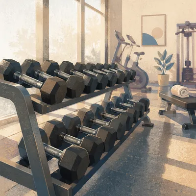 Organized Dumbbells in Calm Fitness Center