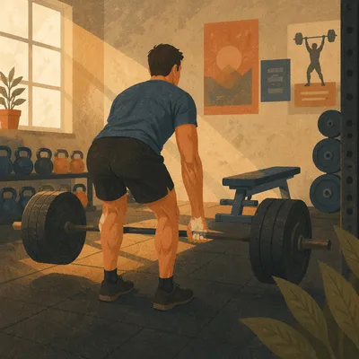Focused Morning Barbell Deadlift at Boutique Gym