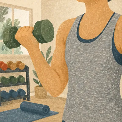 Focused Dumbbell Curl in Bright Gym