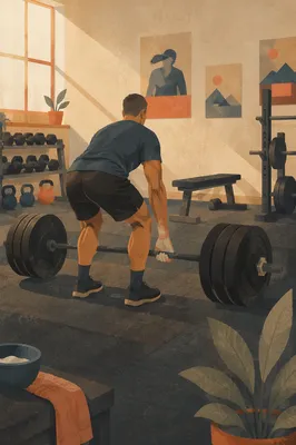 Focused Barbell Deadlift in Morning Gym
