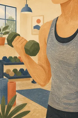 Close-Up Dumbbell Curl in Modern Gym