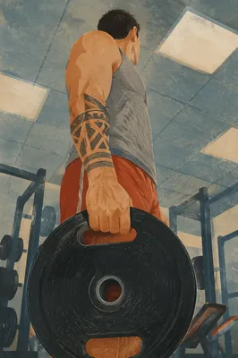 Powerful Gym Weight Plate Workout Scene