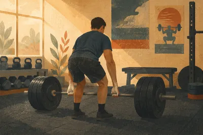 Focused Barbell Deadlift in Morning Gym
