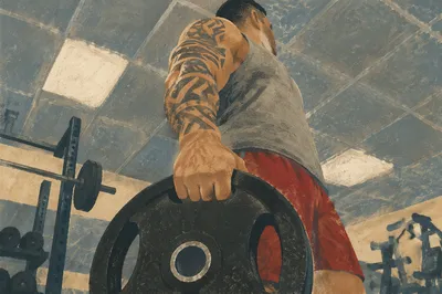 Powerful Gym Weight Plate Training Scene