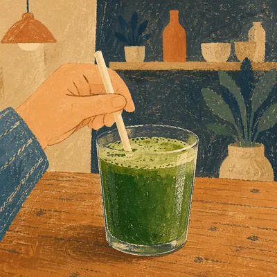 Hand Stirring Fresh Green Wellness Juice