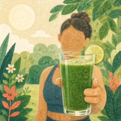 Hand Offering Fresh Green Juice Outdoors