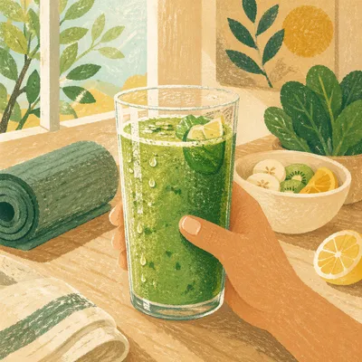 Hand Holding Fresh Green Juice Glass