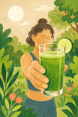 Fresh Green Juice in Morning Garden