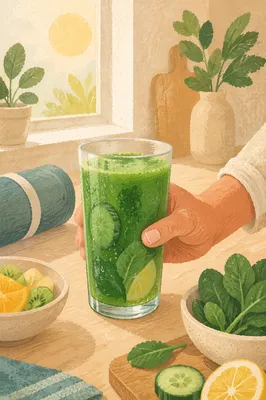 Hand Holding Fresh Green Juice