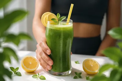 Fresh Green Juice with Lemon and Mint
