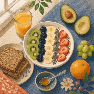 Top Down Healthy Fruit Breakfast Bowl