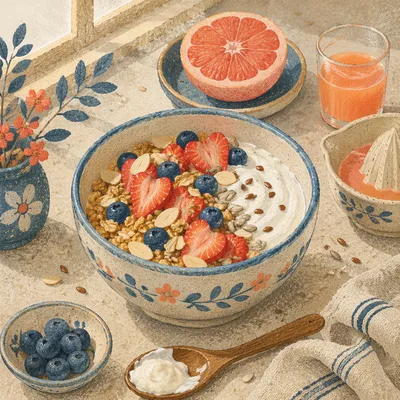 Healthy Yogurt Breakfast Bowl with Fruits and Seeds
