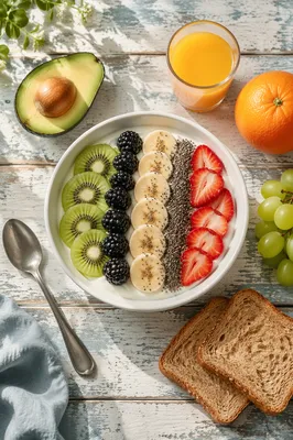Healthy Fruit Breakfast Bowl Flat Lay