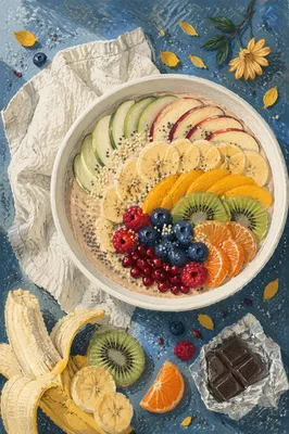 Vibrant Top Down Healthy Fruit Breakfast Bowl