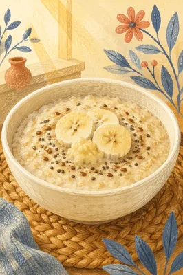 Healthy Oatmeal Breakfast Bowl Top View
