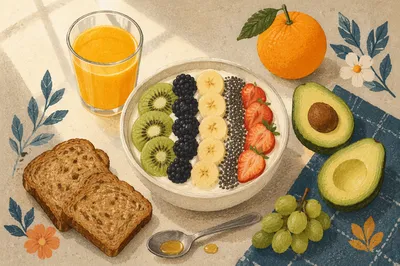 Top Down Healthy Breakfast Bowl Flat Lay