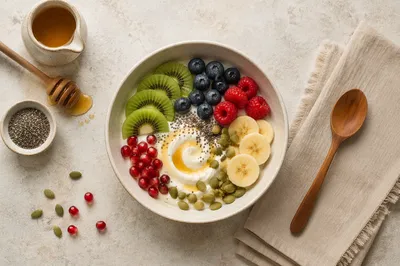 Healthy Breakfast Bowl Flat Lay