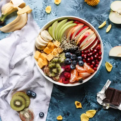 Colorful Top Down Healthy Breakfast Bowl