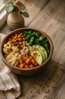 Healthy Buddha Bowl on Rustic Table