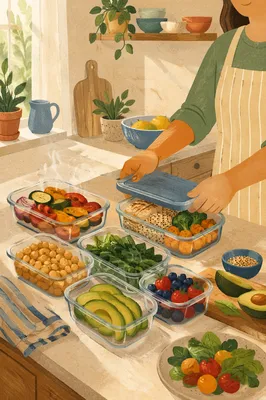 Healthy Meal Prep Containers in Bright Kitchen