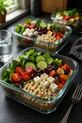 Healthy Meal Prep Containers on Kitchen Counter