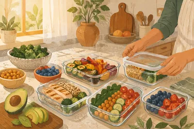 Healthy Meal Prep Containers in Bright Kitchen