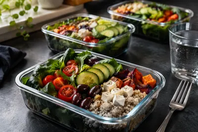 Healthy Meal Prep Containers on Kitchen Counter