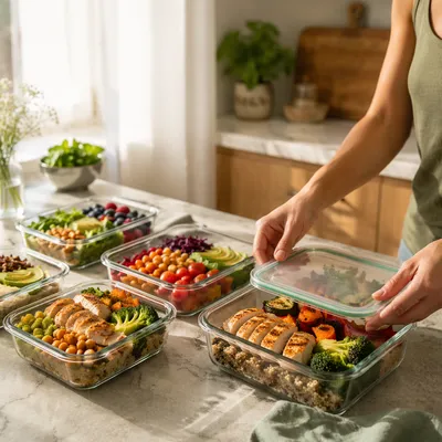Healthy Meal Prep Containers in Bright Kitchen