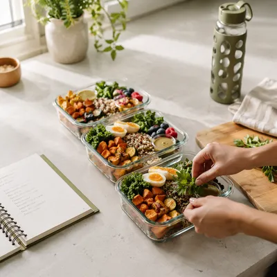 Healthy Meal Prep Containers in Bright Kitchen