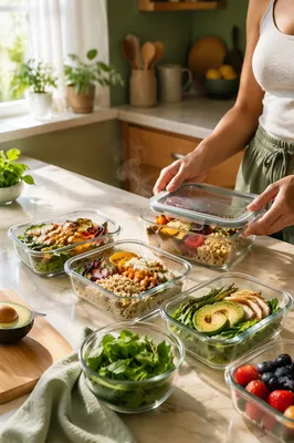 Healthy Meal Prep Containers in Bright Kitchen