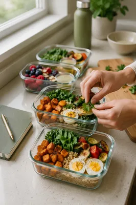 Healthy Meal Prep Containers in Bright Kitchen