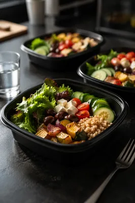 Healthy Meal Prep Containers on Dark Countertop