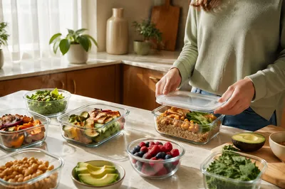 Healthy Meal Prep Containers in Bright Kitchen
