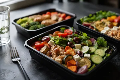 Healthy Meal Prep Containers on Kitchen Counter