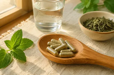 Herbal Capsules in Wooden Spoon Still Life