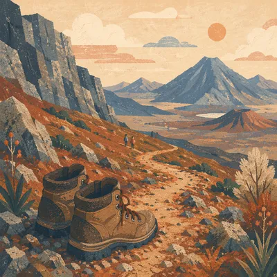 Hiking Boots on Scenic Mountain Trail