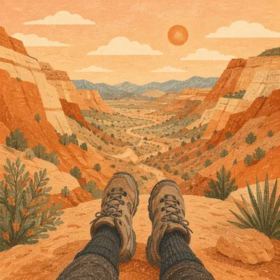 Hiking Boots Over Desert Canyon Trail