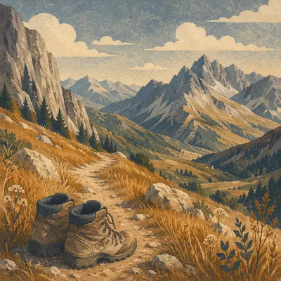 Hiking Boots Over Alpine Valley Trail