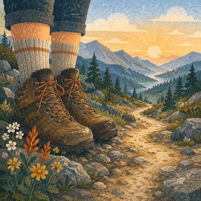 Hiking Boots on Scenic Mountain Trail
