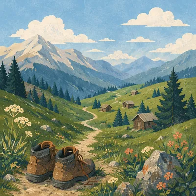 Hiking Boots Overlooking Serene Mountain Trail