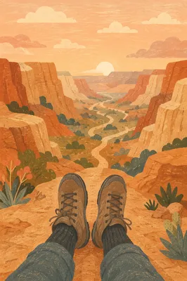 Hiking Boots Over Desert Canyon Trail