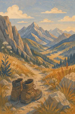 Hiking Boots on Scenic Alpine Trail