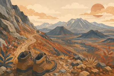 Hiking Boots on Scenic Alpine Trail