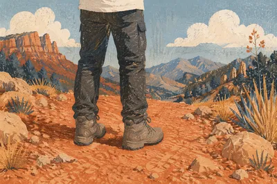 Hiking Boots on Sunlit Mountain Trail