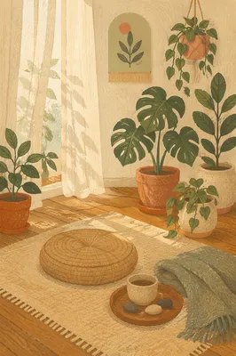 Serene Indoor Plant Meditation Corner