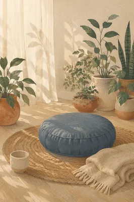 Serene Indoor Meditation Corner with Lush Plants